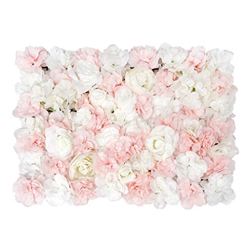 Shiwaki Paneles de Flores Flores Artificiales Pantalla de Pared Telón de Fondo Floral romántico Seto Decoración del hogar Fondo del Banquete de Boda (Rosa densa y Rosa Blanca)