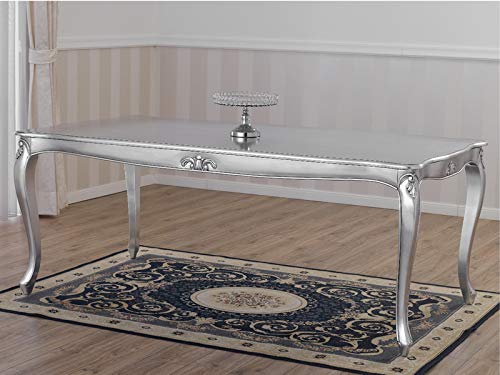 SIMONE GUARRACINO LUXURY DESIGN Mesa de Comedor Charlotte Estilo Barroco Moderno Rectangular Color Hoja Plata cm 165 x 85