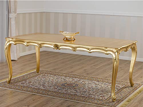 SIMONE GUARRACINO LUXURY DESIGN Mesa de Comedor Nathalie Estilo Barroco Francese Rectangular Color Hoja Oro cm 165 x 85