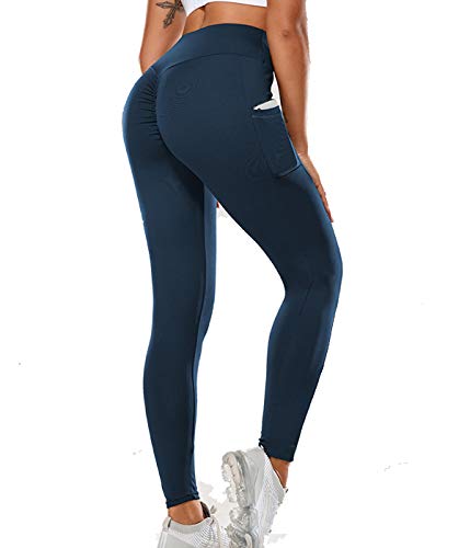 SLIMBELLE Mallas Push up Mujer Leggings Deportivos Pantalones Largos Cintura Alta Leggins con Bosillos para Yoga Fitness Running Pilates Elástico yTranspirable no Transparente Reducir Vientre