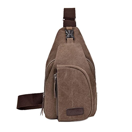 SODIAL marron caliente casual unisex bolsa de lona en el pecho de multiples funciones senderismo al aire libre deportes gran bolsa de mensajero bolsa de hombro mochila billetera