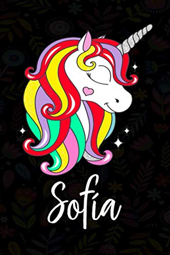 Sofía: Cuaderno de notas unicornio para niña con nombre personalizado Sofía, cuaderno unicornio , perfecto regalo de cumpleaños y navidad o San Valentíno ,110 paginas, Cubierta negra brillante