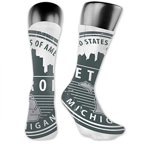 Soft Mid Calf Length Socks,Damaged Old Stamp Of Michigan Usa With City Map Location Tourism Icon,Women Men Socks Cotton Casual Funny Cute