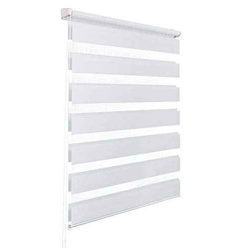 Sol Royal Persiana Doble Klemmfix SolDecor DR8 Estor Doble - Fijación sin taladrar 110 x 150 cm Blanco - Tiras Extra Anchas - Estor Enrollable Noche y día - Dormitorio Oficina Sala