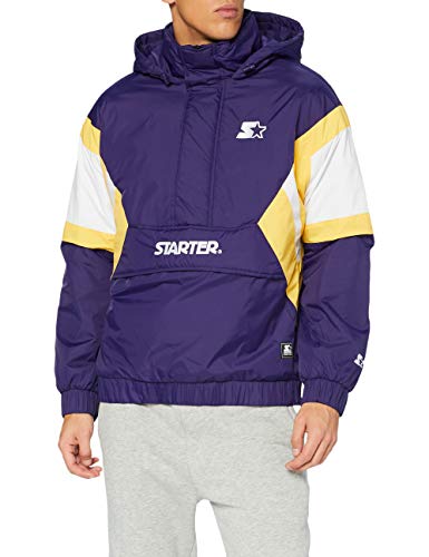 STARTER BLACK LABEL Color Block Half Zip Retro Jacket Cortavientos, Arrancador morado/blanco/amarillo, M para Hombre