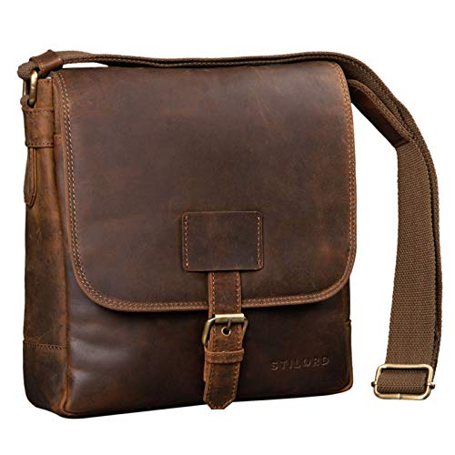 STILORD 'Bennet' Bolso de Hombro para Hombre Cuero Vintage Bolso Mensajero Bolso Trabajo Bolso Piel Auténtica para Tablet 10.1', Color:marrón - Medio