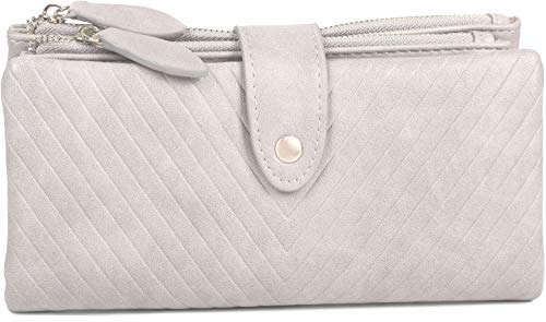 styleBREAKER Cartera de Mujer con Estructura en Forma de V, botón a presión, Cremallera, Monedero 02040124, Color:Gris-Claro