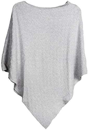 styleBREAKER Poncho de Punto Fino de Mujer con Estructura a Cuadros de Tablero de ajedrez, Cuello Redondo 08010053, Color:Gris Claro