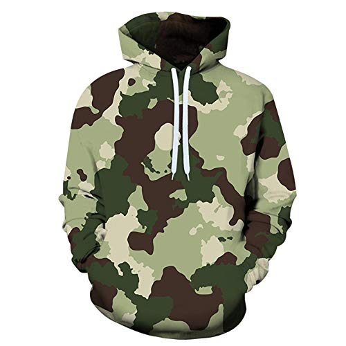 Suéter Verde De Manga Larga con Patrón De Camuflaje, Sudadera con Capucha con Bolsillo con Cordón, Trajes con Capucha con Estampado 3D para Hombres Otoño Invierno Outwear-D_M