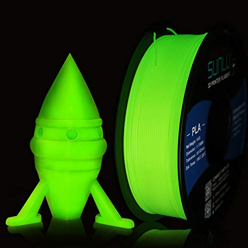 SUNLU Glow in The Dark PLA Filament 1.75 mm 3D Printer Filament, 1kg Spool 3D Printing Filament, Dimensional Accuracy +/- 0.02 mm for 3D Printer and 3D Pen, Luminous Green