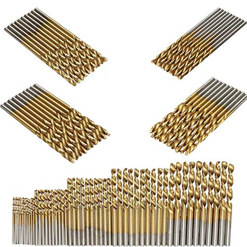 SUNSHINETEK 50 piezas Brocas HSS Micro Broca 1/1.5/2 / 2.5 / 3mm Juego de herramientas de broca de metal de titanio para madera plástica y aluminio