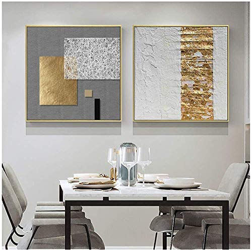 Surfilter Impresión en lienzo Arte de pared de lámina de oro retro abstracto Impresiones en lienzo Carteles cuadrados Cuadros de pared para sala de estar Decorativo 23.6& rdquo; x23.6ABC 22 rdquo