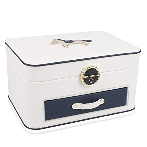 Sxmy Pony - Caja de almacenamiento de joyas de varias capas con cerradura con espejo, color blanco