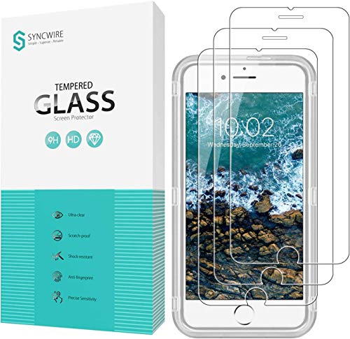 Syncwire Protector de pantalla de cristal templado compatible con iPhone 7 iPhone 8, 3 unidades, dureza 9H, 2,5D, ultra transparente