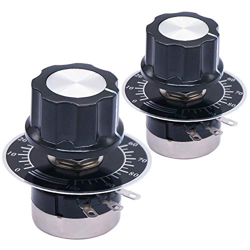 Taiss/2pcs RV24YN20S Potenciómetro de cono giratorio de película de carbono a un giro utilizado para la regulación de la velocidad del inversor + 2 botones A03 + 2 esferas (B201 200 ohm)