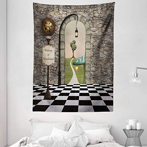 Tapiz de Pared Tapestry Tapiz de Alicia en el país de las maravillas, bienvenido al país de las maravillas, blanco y negro Tapestries 80 * 60inch