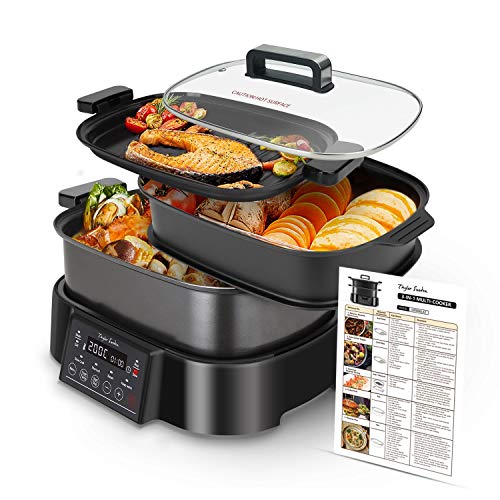 Taylor Swoden Arthur - Olla de cocción lenta, grill y vaporera.3 en 1, 1250W, multifunción, programas preconfigurados y ajuste manual, pantalla digital y táctil, función mantener caliente.Libre de BPA