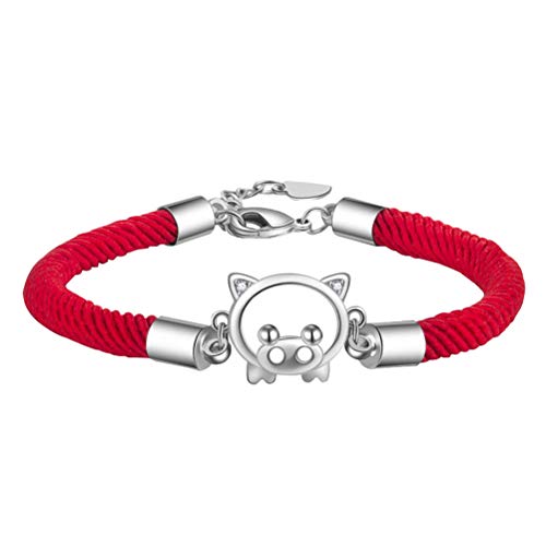 TENDYCOCO Pulsera de Cobre Zodiaco Chino Cerdo en Forma de Cuerda roja Pulsera Joyas de Metal Regalos para Mujeres y niñas (Plata)