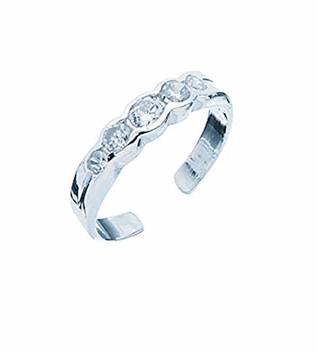 TF Anillo de dedo del pie para mujer, plata de ley 925, tamaño ajustable, con cinco piedras de circonita, ancho: 4 mm, calidad de joyero de Alemania