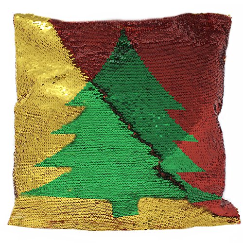 THE TWIDDLERS Funda para Cojín Brillante de Sirena con Lentejuelas – Diseño Plateado y Rojo Reversible – Accesorio de Decoración Navideña – Regalo de Adorno de Navidad Almohada Decorativa para Cama,