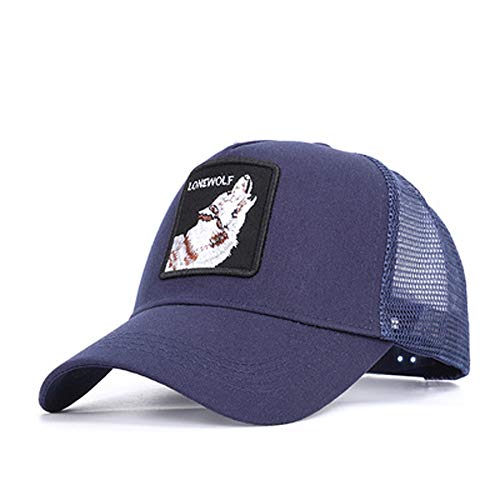 THY trade Lobo Simple Bordado Gorra de béisbol Ocio Rejilla clásica Sombrero de ala Plana Unisex Ajustable Transpirable Camionero Papá Gorra Moda Movimiento Protector Solar Capa Polo (Color : Blue)