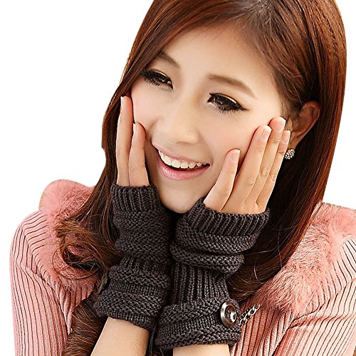 TININNA Invierno Cable Knit de Punto sin Dedos Guantes Calentadores de muñeca para Mujeres Niñas con Diseño Botón Gris Oscuro