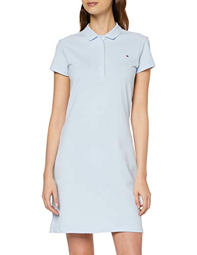 Tommy Hilfiger D Vestido con Cuello Polo y Manga Corta, Azul (Breezy Blue C1o), XS para Mujer