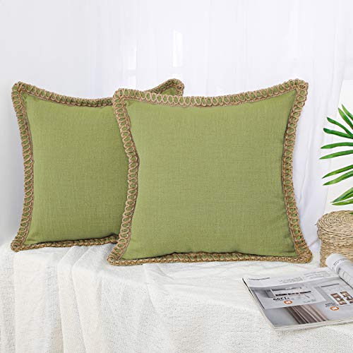 Topfinel 2 Juegos Funda de Cojín de Decoración Vintage Rota Natural Verde de Lino Almohada para Silla Oficina Sofá Domicilio Jardín 40x40cm