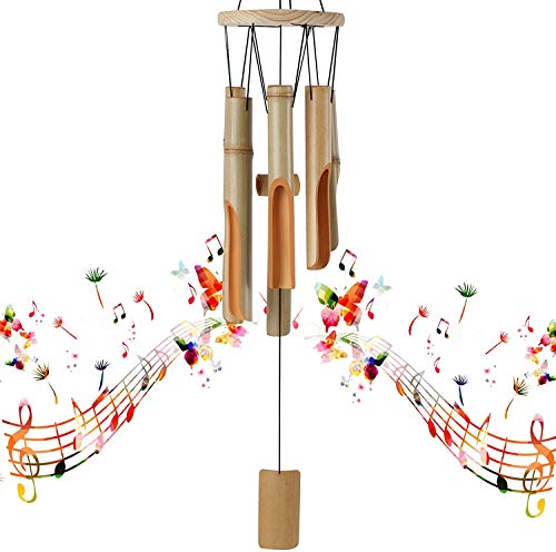 TOPNIU Carillon de bambú para jardín al aire libre, con tubos de bambú tallados a mano y gancho, estilo clásico para decoración interior del hogar, 45,7 cm