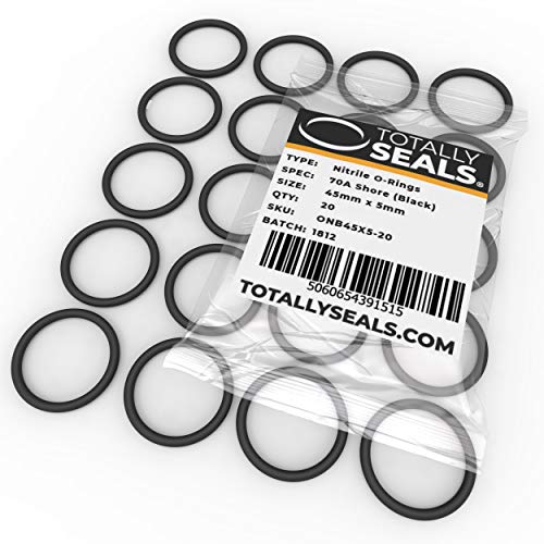 Totally Seals® 45 mm x 5 mm (55 mm OD) negro nitrilo (NBR) juntas tóricas métricas de goma, dureza 70 A, paquete de 20