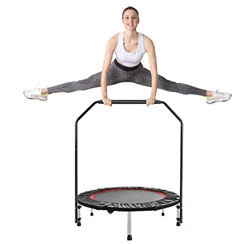 Trampolín de fitness, 100 cm de diámetro, plegable, con reposabrazos de 120 cm de alto, peso hasta 200 kg, entrenamiento de salto en interiores para adultos y niños, entrenamiento silencioso (negro)