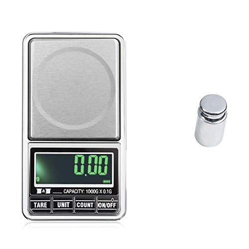 Trimming Shop Digital Portátil Báscula con Pantalla LCD Tamaño de Bolsillo con 100gms Calibrado Peso para Diamante Joyeria Hierbas Monedas Oro - Gris, 0.01g - 500g