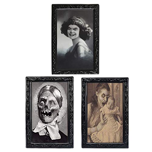 TRIXES 3 Marcos imágenes Movimiento Magia Lentes 3D Halloween-Retrato Caras cambiantes Decoración Terror Fiestas temáticas fantasmales embrujadas-38X25cm