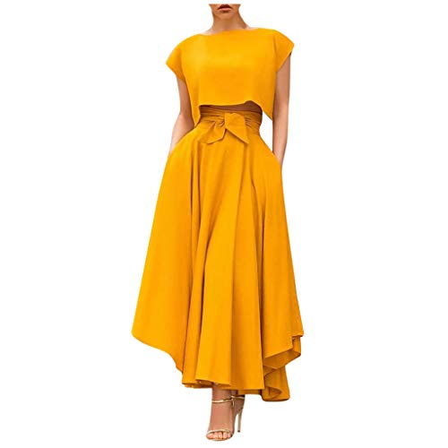 TUDUZ Falda De Cintura Alta para Mujer Faldas Largas Elegantes De Color Sólido Primavera Verano Falda Larga (Amarillo, XXL)