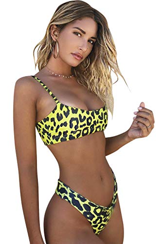 Tuopuda Mujeres Conjunto de Bikini Push-up con Estampado de Serpiente de Leopardo Sexy Trajes de Baño de Micro Tanga con Parte Inferior Triangular de Cintura Alta de Dos Piezas