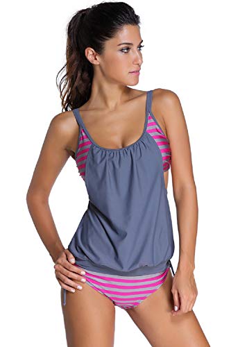 UMIPUBO Mujer Rayas Tankini Bikini 2 Piezas Sexy Conjunto de Bikini Trajes de Baño Tanga Playa Bikini Set Push-up Acolchado Ropa de Baño Beachwear