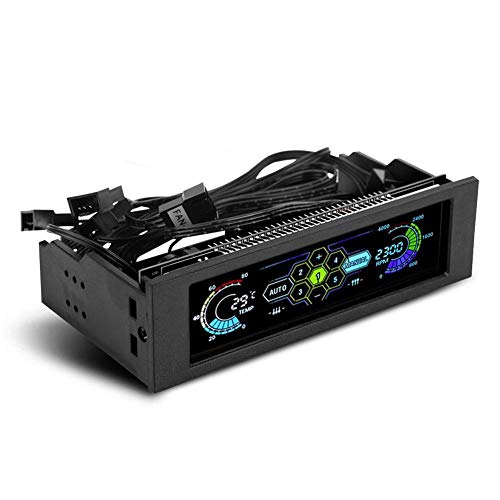 VBESTLIFE Controlador de ventiladores de PC, 5 ventiladores, regulador de velocidad, sensor de temperatura de la CPU refrigeración del compartimento delantero del ordenador con panel LCD