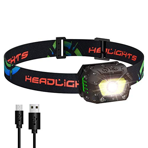 VBIGER Linterna Frontal LED USB Recargable, Linterna Cabeza Brillante 5 Modos Sensor de Movimiento, Linternas LED IPX5 Impermeable para Camping Excursión Pesca Carrera Ciclismo Acampar