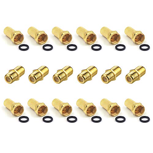 VCE 6 Unidades Acopladores RG6 Coaxial Hembra F y 12 Unidades Conector F Sat 7mm con Junta de Goma Ancho Tuerca Sat Adaptador para Cable de Antena Coaxial