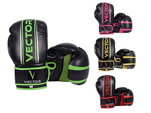 Vector Deportes Guantes de Boxeo para Hombres Mujeres, Maya Ocultar de Piel Hecho a Mano Estilo Pro para Kickboxing Sparring Saco Entrenamiento – Color Oro Rosa Verde Rojo – Talla 8 10 12 14 16 oz