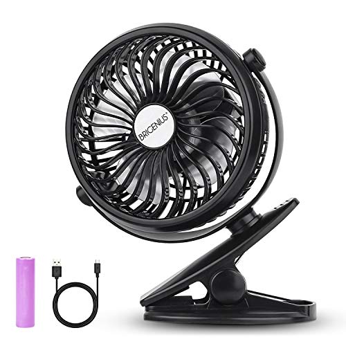 Ventilador de clip con pila recargable, pequeño, portátil, funciona con pilas recargables con USB, para mesa, portátil, cochecito de bebé o acampada