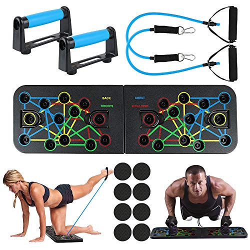 VINFUTUR 1 Juego de Tabla de Flexiones Entrenamiento Fitness Tabla Push Up Ejercicio Multifunción Soportes Flexiones Plegable+2pcs Bandas Elásticas para Casa Oficina Gimnasio