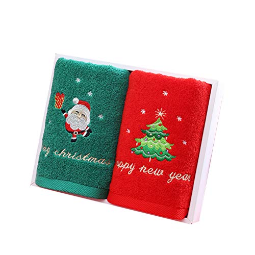 WBTY Toallas de mano navideñas, 2 unidades de toallas de algodón puro, diseño de Papá Noel árbol de Navidad, toalla absorbente, para baño, cocina, hogar, lavabo