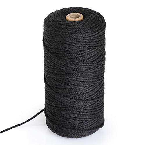 WD&CD 2mm x 200m Cuerda Algodó Cordel Natural, Hilo Macrame, Hecha a Mano Craft Cuerda, Cordel de Algodón, Hilo Macramé para Bricolaje Artesanía Decoración, Negro