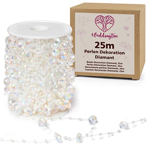 WeddingTree Guirnalda de perlas blancas 25m - Cinta de perlas para decoración de bodas y fiestas Cumpleaños Bautizos Navidad - 1 rollo