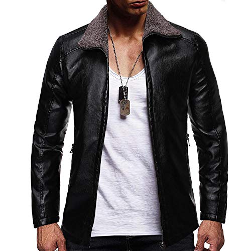 WEDGFG Chaqueta de Cuero para Hombre Chaqueta de Cuero para Motocicleta Chaqueta de Cuero PU Cuero 1 05-1 25 kg Negro_M