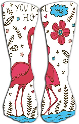 winterwang Calcetines hasta la rodilla novedosos para mujeres y niñas Calcetines divertidos para botas de 50 cm You Make Me hot Flamingo Pareja besándose Romant