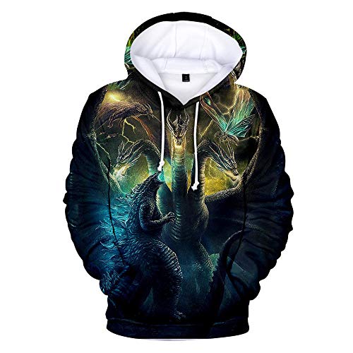 XiaoShuFC Godzilla, Sudadera con Capucha Unisex con Cordón Y Estampado 3D, con Bolsillos