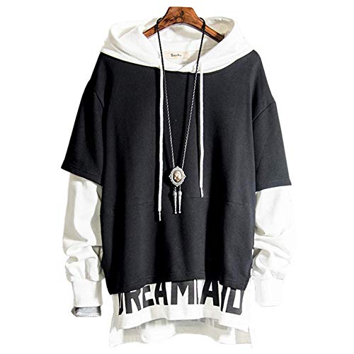 XIAOYAO Hombre Sudadera con Capucha Deportiva Manga Larga Hoodie Camisa de Entrenamiento Casual (Negro + Blanco, XXXL （Altura: 180-185 cm Peso: 75-85 kg）)