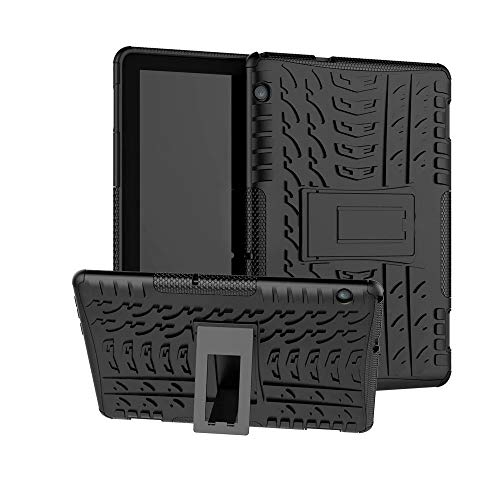XITODA Funda Huawei MediaPad T5 10, Hybrid Rugged Armor Duro PC + TPU Silicone Back Case Cover Carcasa para Huawei MediaPad T5 10 2018 Tablet Funda con Kickstand - A-Negro